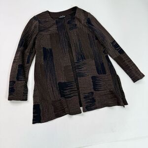 Ming Wang Long Jacket Womens Large Open Front Brown Shimmer Classy